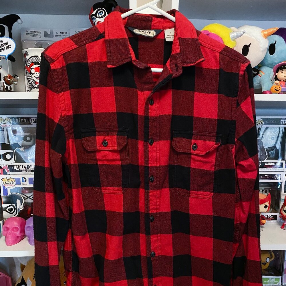 Urban Outfitters Salt Valley red black plaid buffalo check flannel shirt small